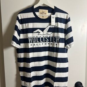 Hollister Blue and White Striped Short Sleeve Tee